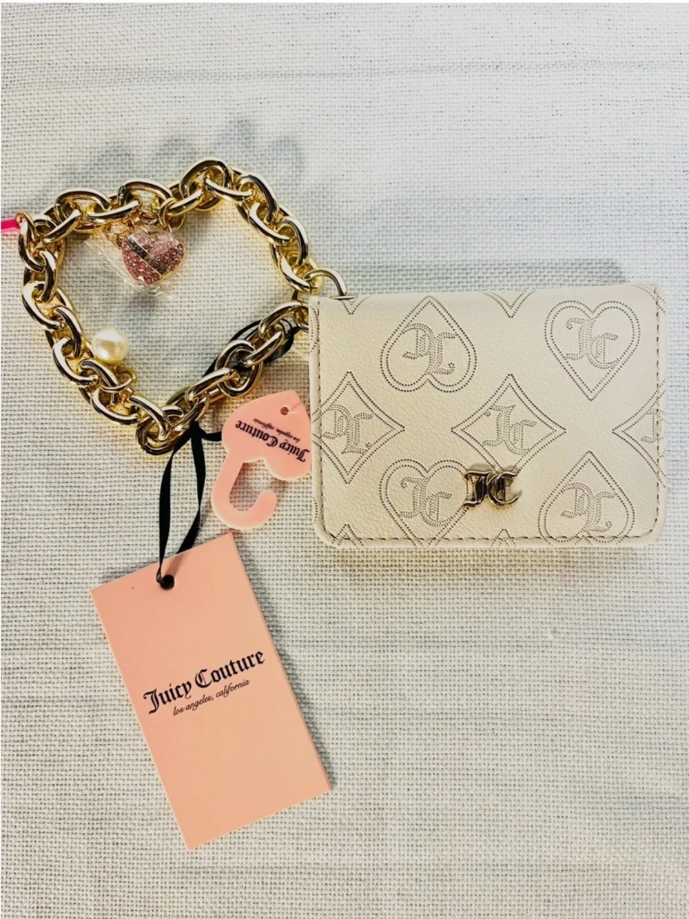 Juicy Couture Wristlet Wallet On A Gold Link Bracelet with Charm - Picture 2 of 6